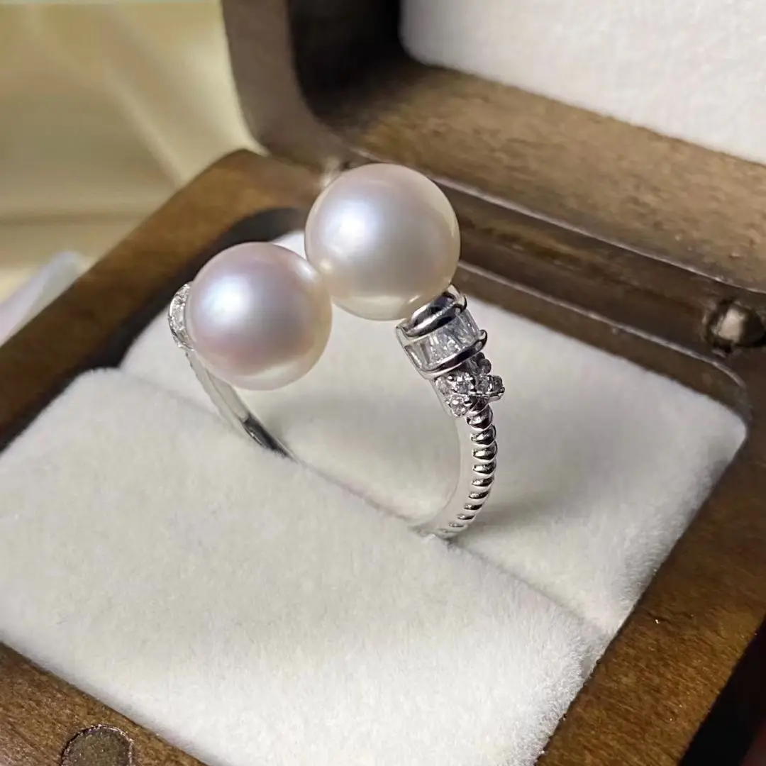 S925 Sterling Silver Adjustable Ring Mount Settings Findings Mountings Accessory Parts Fittings for 5-9mm Pearls 5pcs/lot