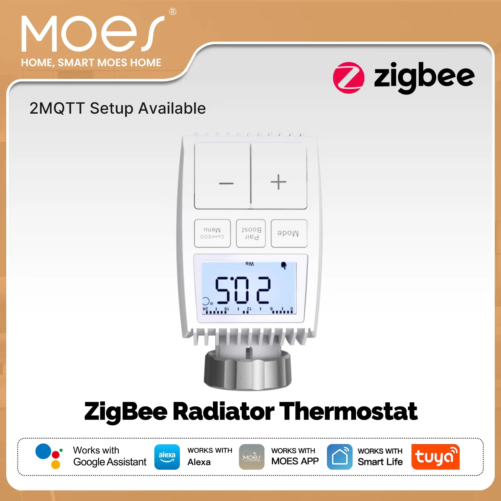 MOES Tuya ZigBee Radiator TRV Smart Thermostat Valve Temp Controller with Internal Sensor Battery Powered Voice Control Alexa