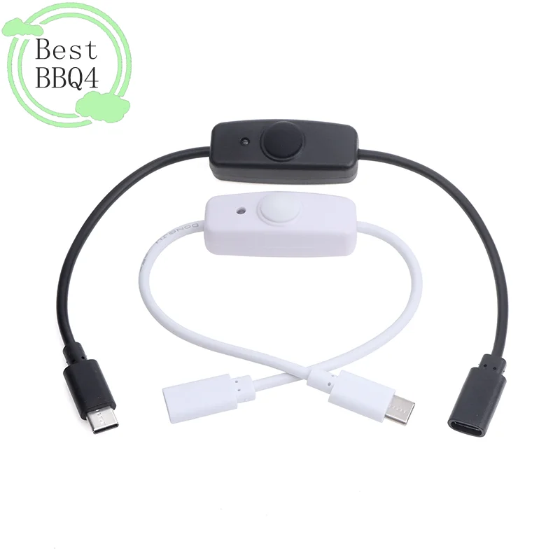 (BBQ4)30cm Type-C Male To Female USB-C Extension Cable Button Switch For Raspberry Pi 4 LED Night Light Mini Fan