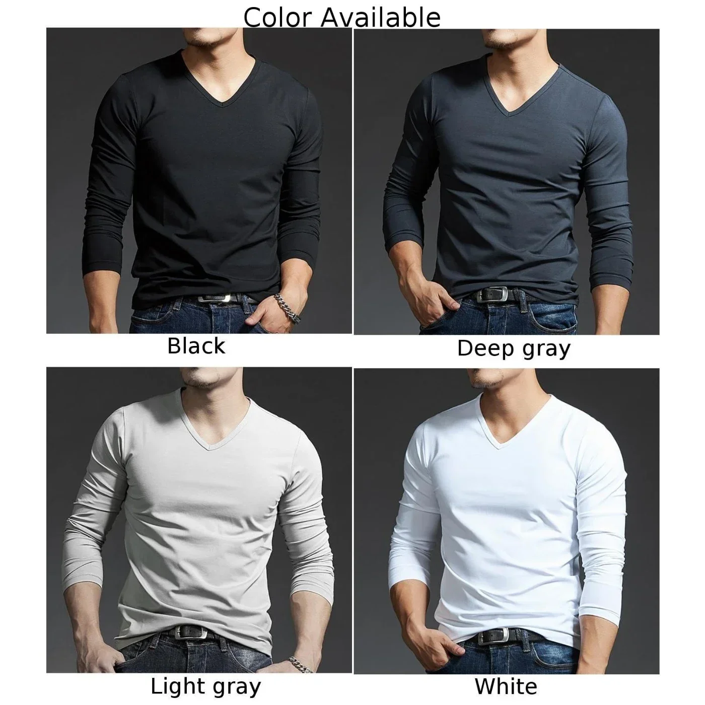 Men Autumn Tops Long Sleeves Muscle T-shirt V Neck Slim Blouse Activewear Solid Elasticity Tee Casual Comfort Soft Undershirt