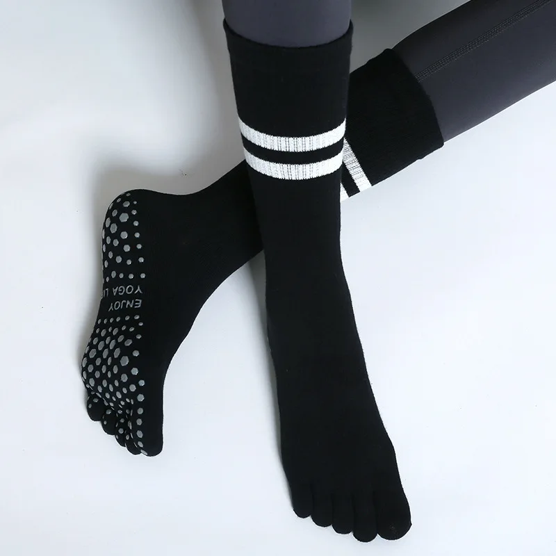 Women Mid-tube Non-Slip Five Toe Pilates Socks Breathable Fitness Cotton Yoga Sock Ladies Gym Workout Ballet Dance Sports Socks image 3