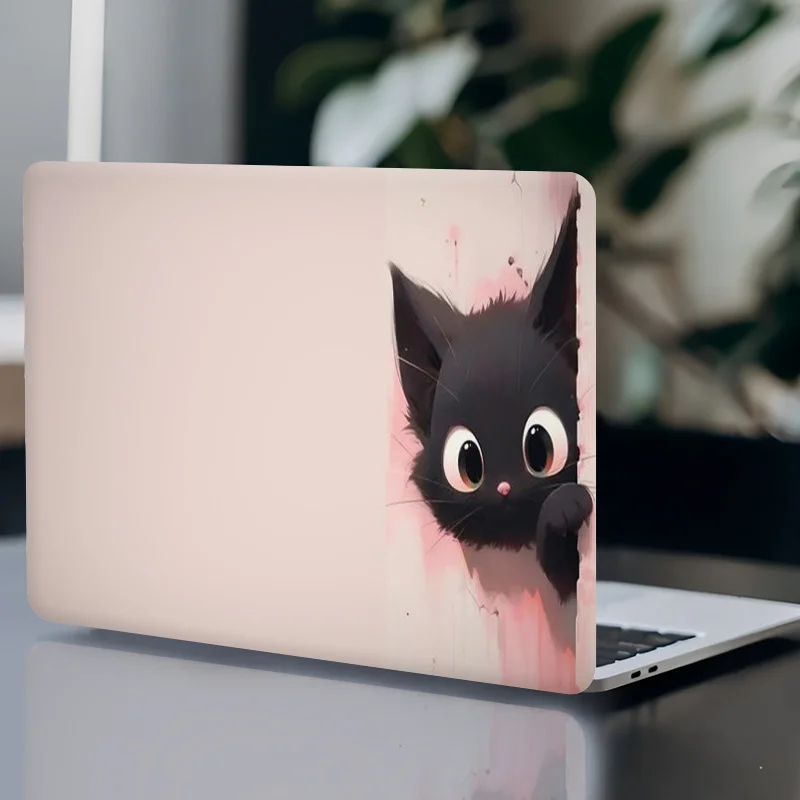 

DIY notebook film, aesthetic protective film, a black kitten sticking its head out from behind the wall, waterproof, scratch