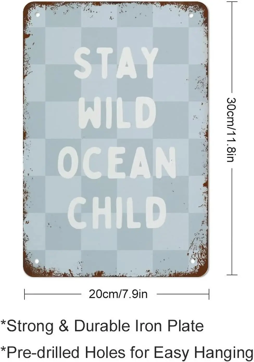 Stay Wild Ocean Child Print Surf Nursery Decor Beach Kids Room Checker Play Room Beachy Quote Vintage Tin Sign Metal