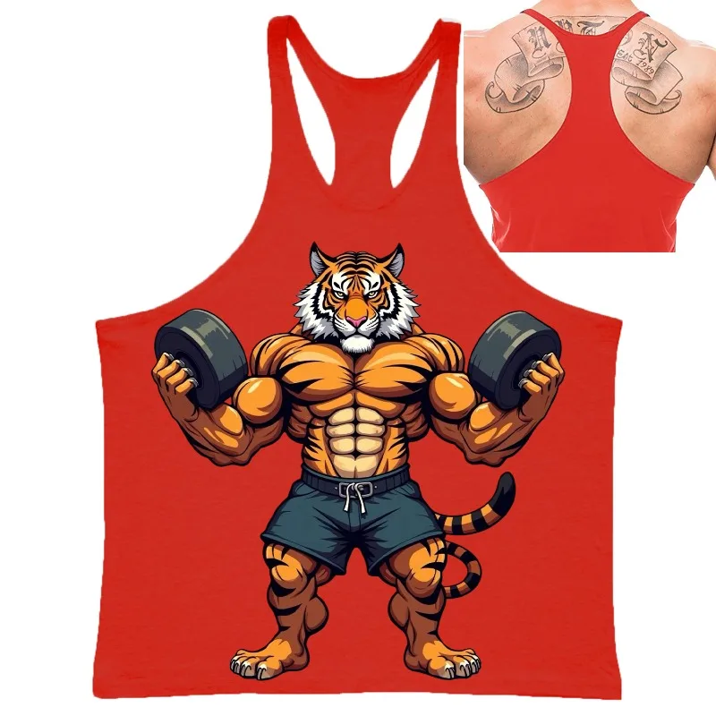 Fitness Tiger Print Casual Vest for Men Simple Trend Printed Quick Dry Loose Gym Sleeve T-shirt Summer Fashion Sport Funny Tank