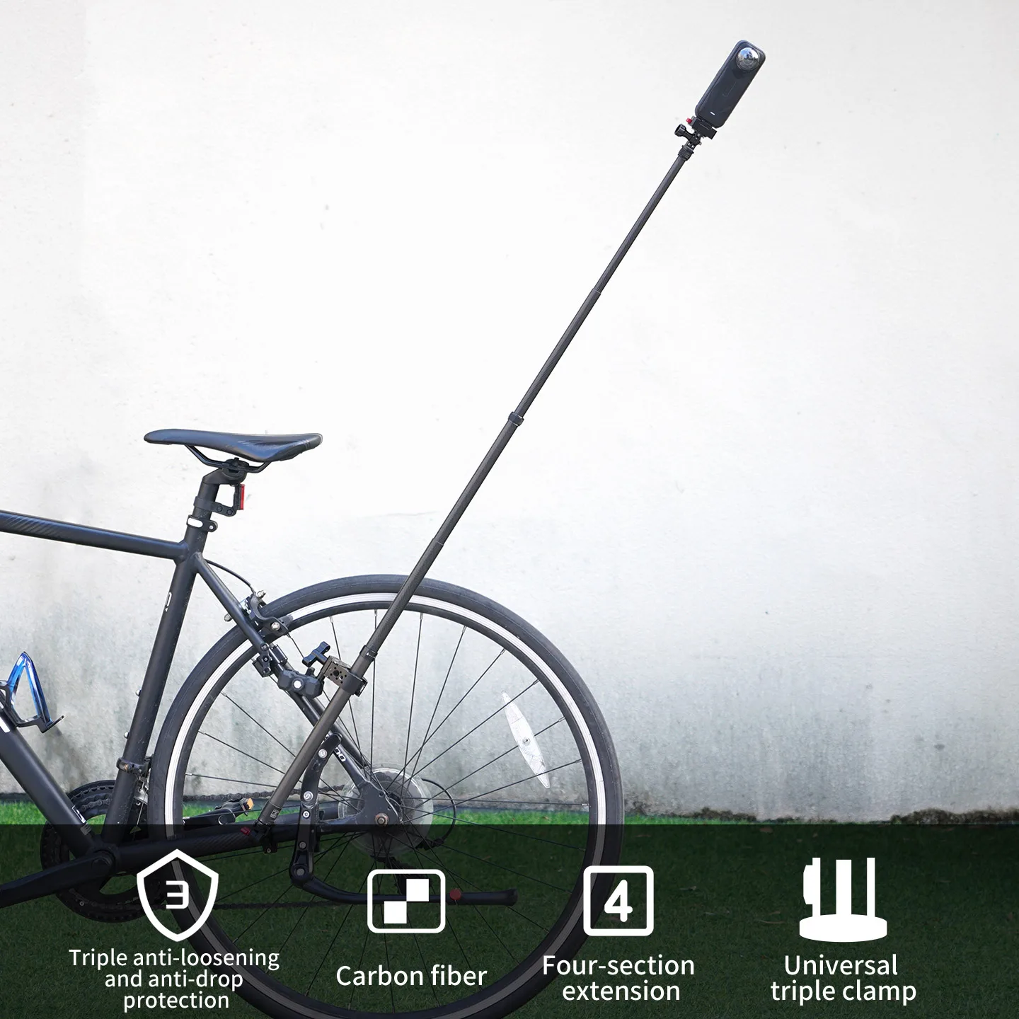 Ultraleichter 5-teiliger Teleskop-Selfie-Stick für Insta360 X6 X5 Smartphone, Unsichtbar 360 ° Stativ für Radfahren, Vlogging, Skifahren, Filmen – Detail 2