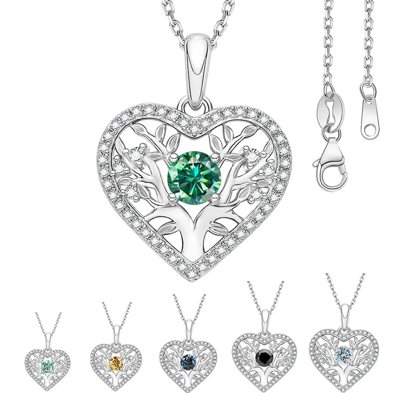 Multicolor Round 1Carat Moissanite Heart Pendant 925 Sterling Silver 18k White Gold Plated Necklace For Womans Fine Jewelry Gift