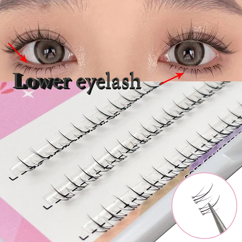 Individual Lashes 3 rows V-Shaped Lower Eyelashes Natural Lower Under Eyelash Easy Grafting Makeup Extension Tools