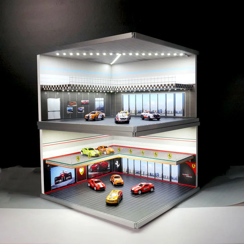 1/64 Alloy Car Model Exhibition Hall Garage Scene Double-Layer Storage Display Cabinet