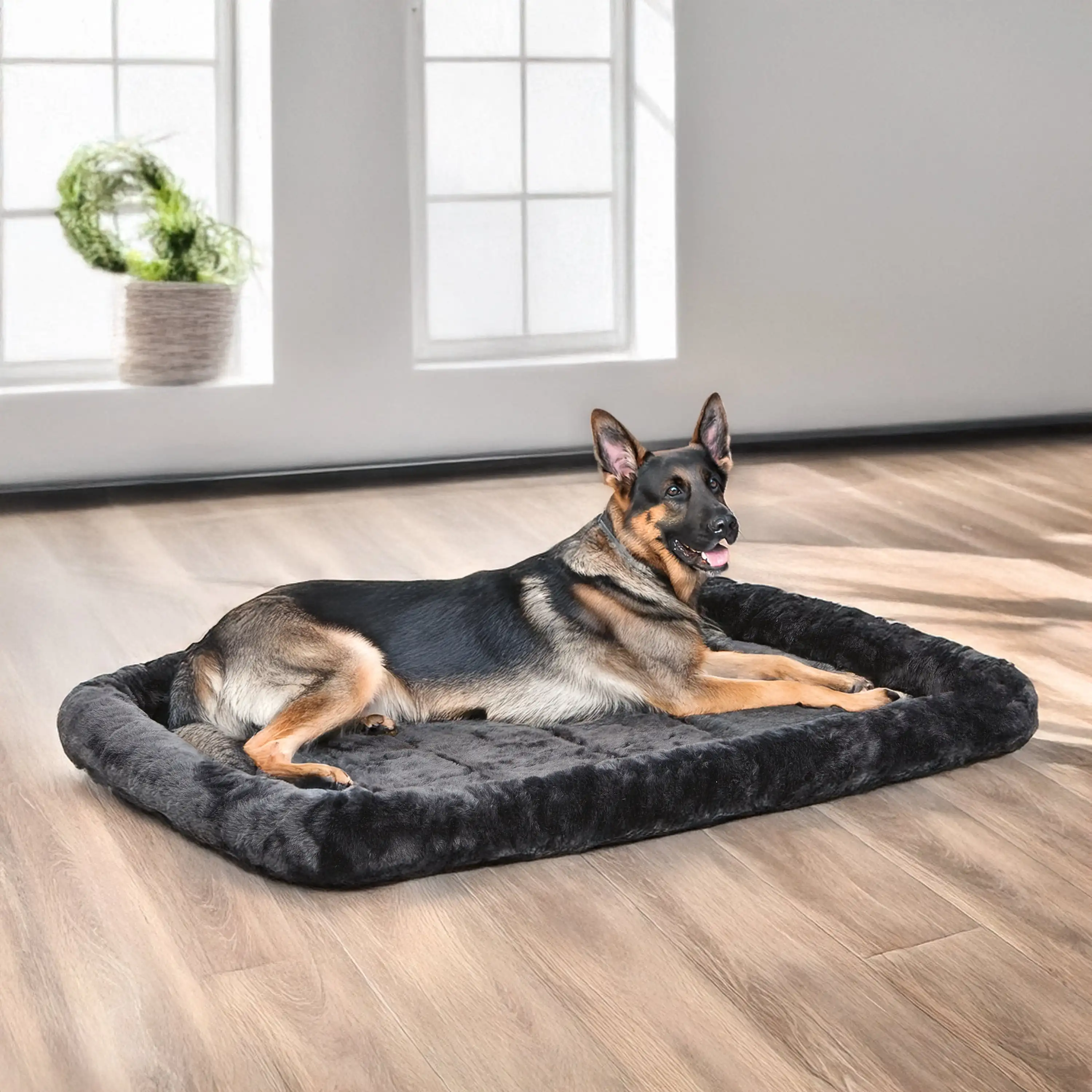

Midwest Homes for Pets / Quiettime Gray Fleece, Plush Bolstered Bed/ Fits 48-Inch Crate/ Model-40248