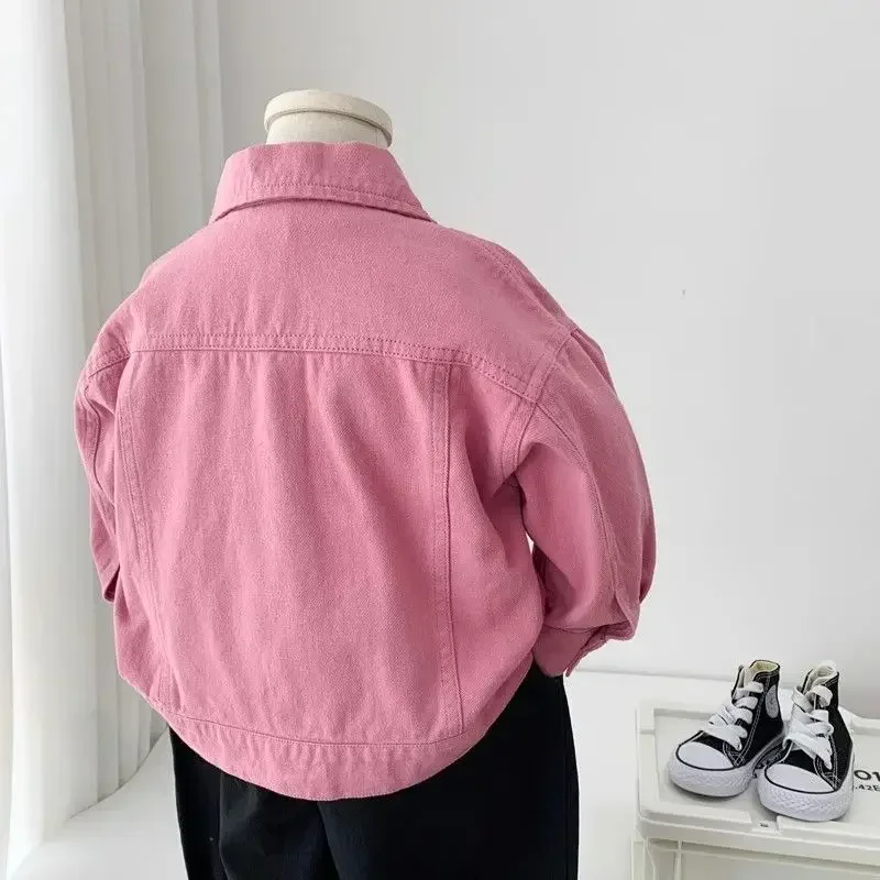 Boys Girls Denim cotton Jackets Pink Laple Tops Spring Autumn 2024 New Fashion Sweet Cute Coat Jacket Baby Girl Clothes 2-10Yrs