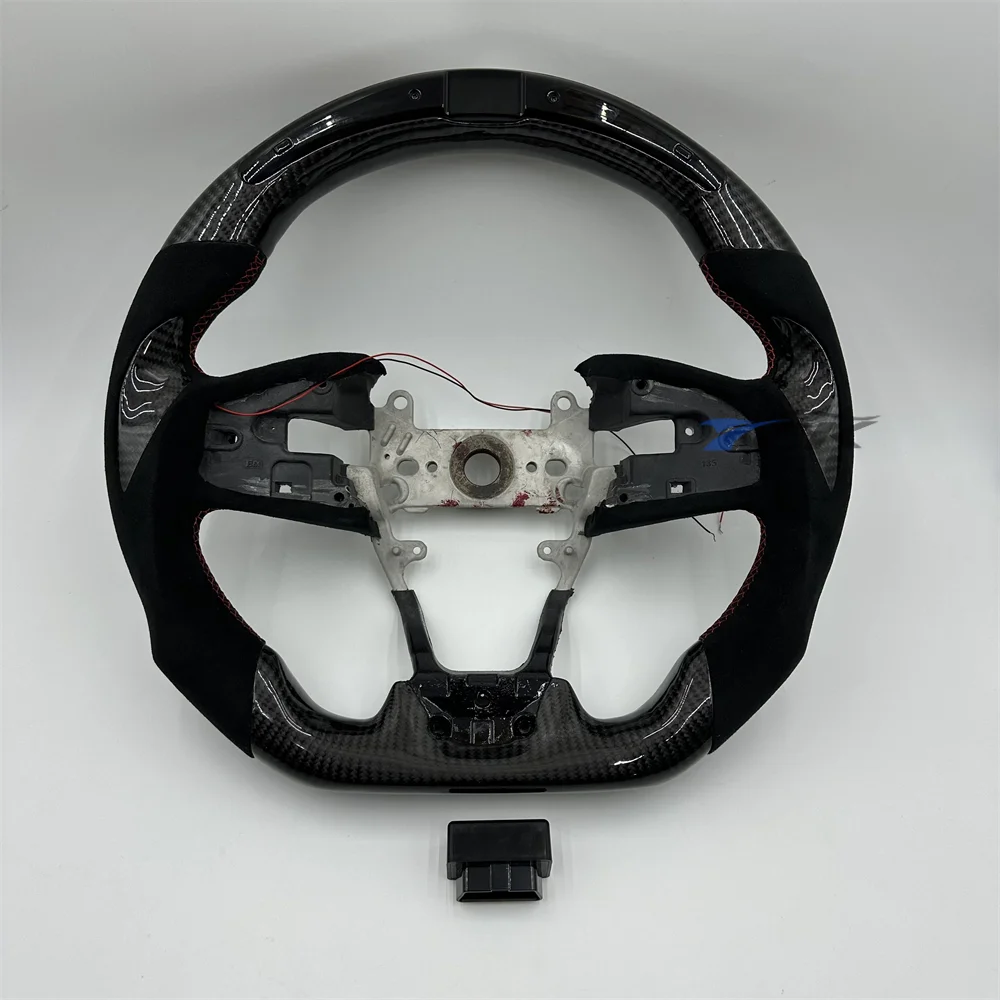 

For Honda Civic 2016 2017 2018 2019 2020 2021 Customized Carbon Fiber Black Alcantara LED Steering Wheel