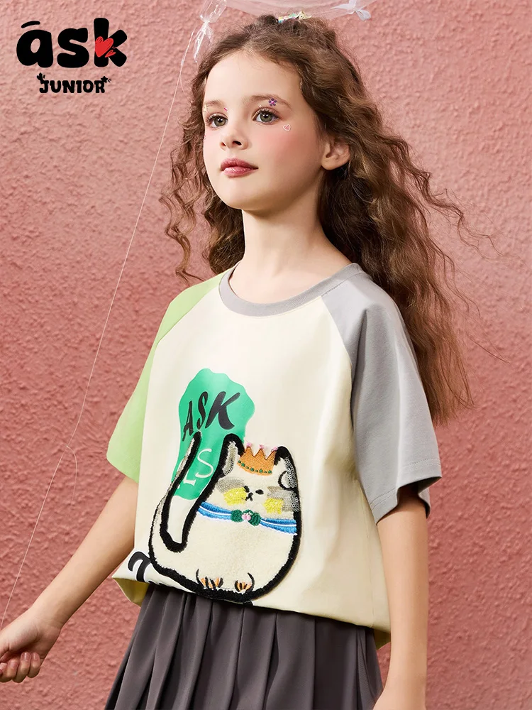 تي شيرت Tween Girls صيفي ثلاثي الأبعاد مطبوع عليه حيوانات متدفق بأكمام قصيرة #4