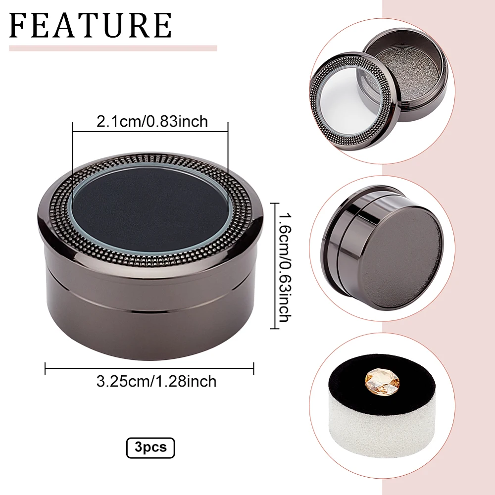 علب هدايا مجوهرات مصنوعة من خليط معدني لتخزين الماس الأحجار الكريمة الصغيرة مع وسادة مخملية وعمود نافذة شفافة #2