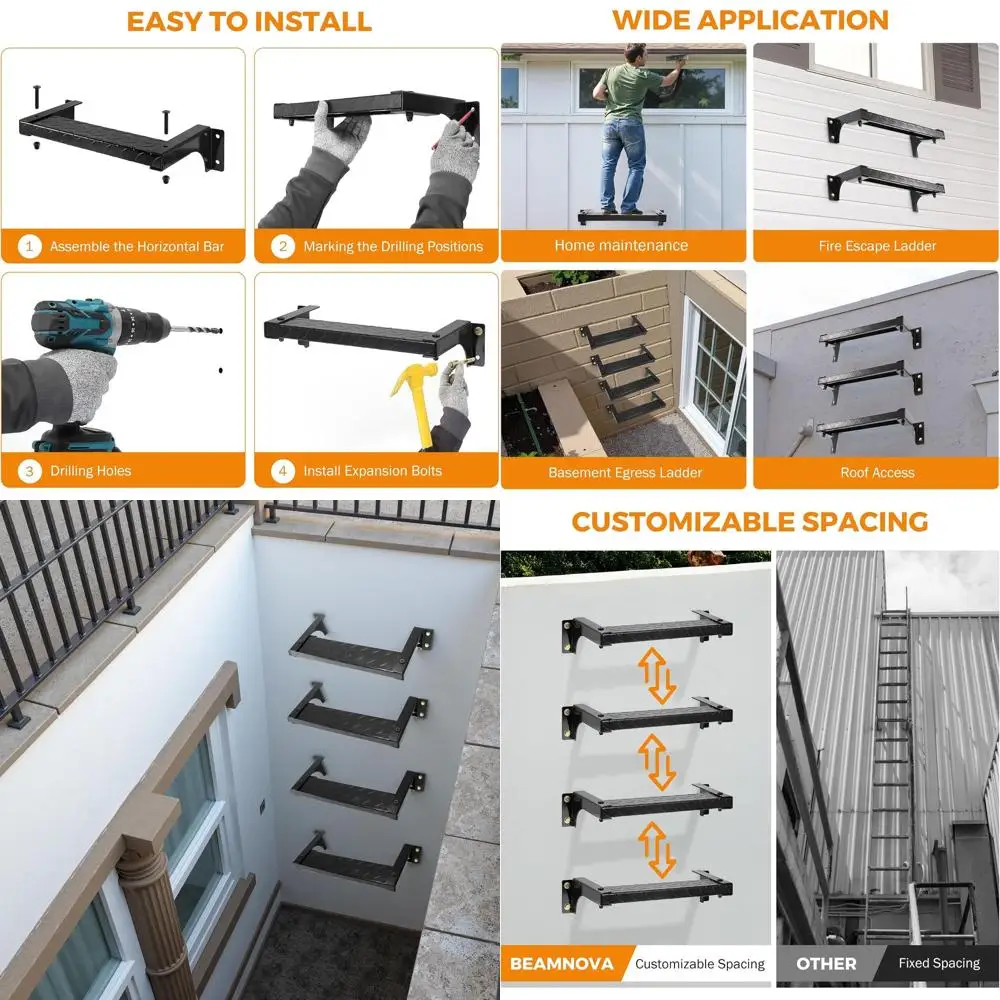

7.9 Wall-Mounted Weather-Resistant 3.15 Wide Iron Egress Ladder for Home Escape