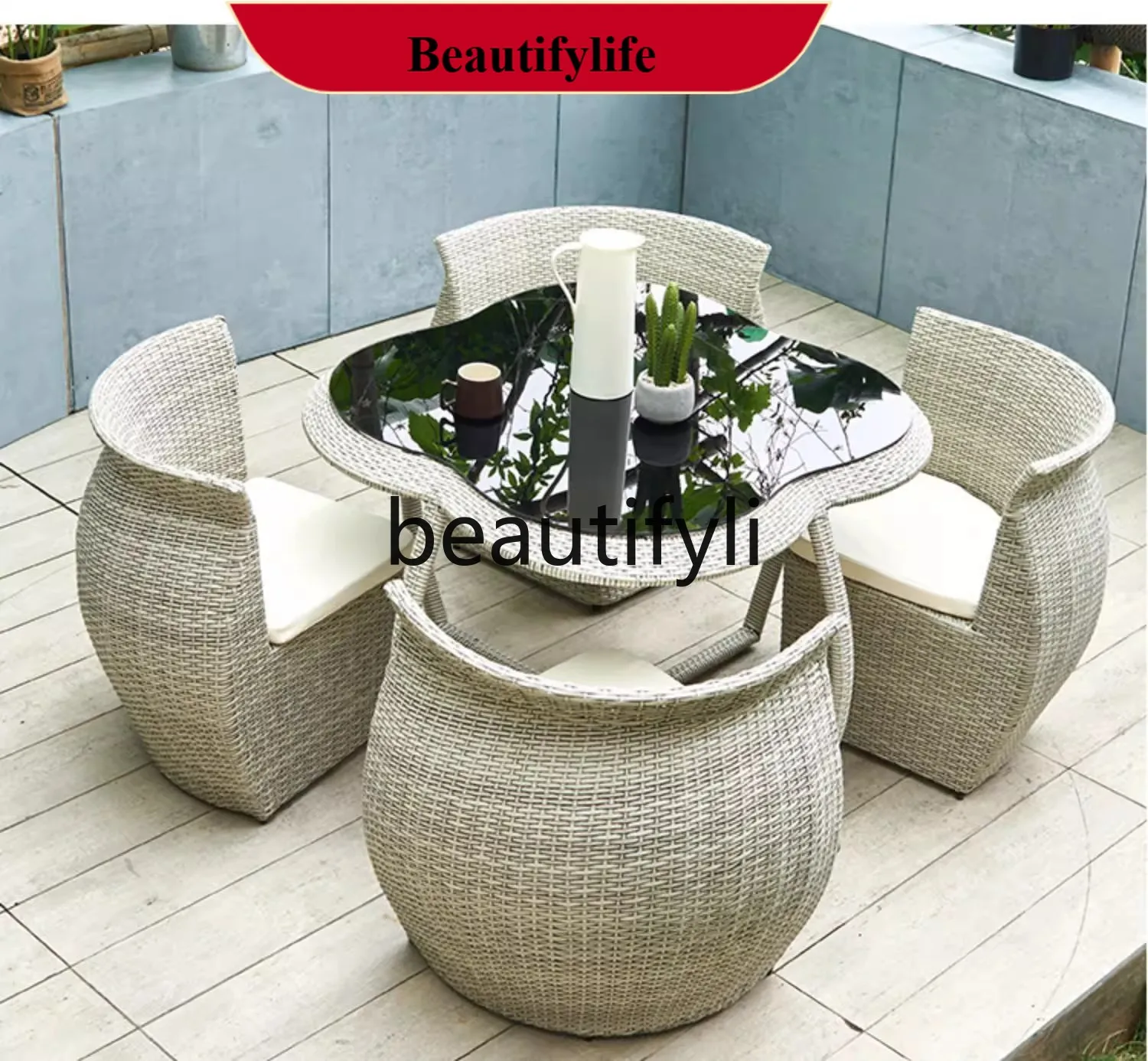 

】Outdoor Rattan Sofa Courtyard Villa Leisure Sofa Set Garden Furniture H