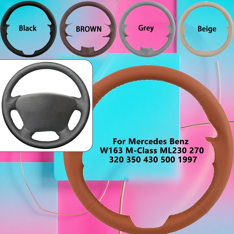 Изготовленный на заказ чехол на руль автомобиля из искусственной кожи для Mercedes Benz W163 M-Class ML230 270 320 350 430 500 1997, автомобильная ручка Изготовленный на заказ чехол на руль автомобиля из искусственной кожи для Mercedes Benz W163 M-Class ML230 270 320 350 430 500 1997, автомобильная ручка