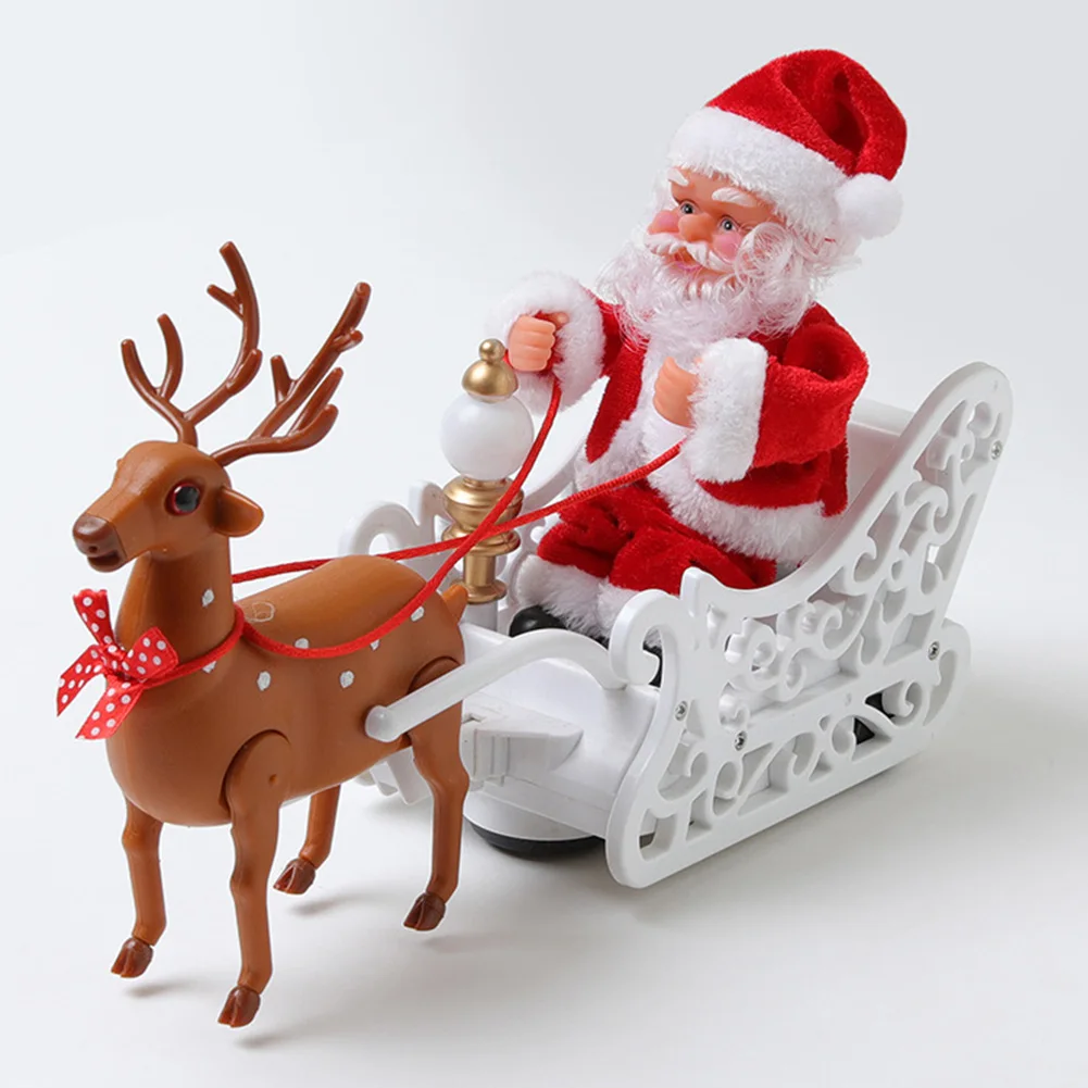 Electric Santa and Reindeer Sleigh Toys Electric Doll Singing and Dancing Santa Claus Doll Elk Sled Toy with Music Kids Toys