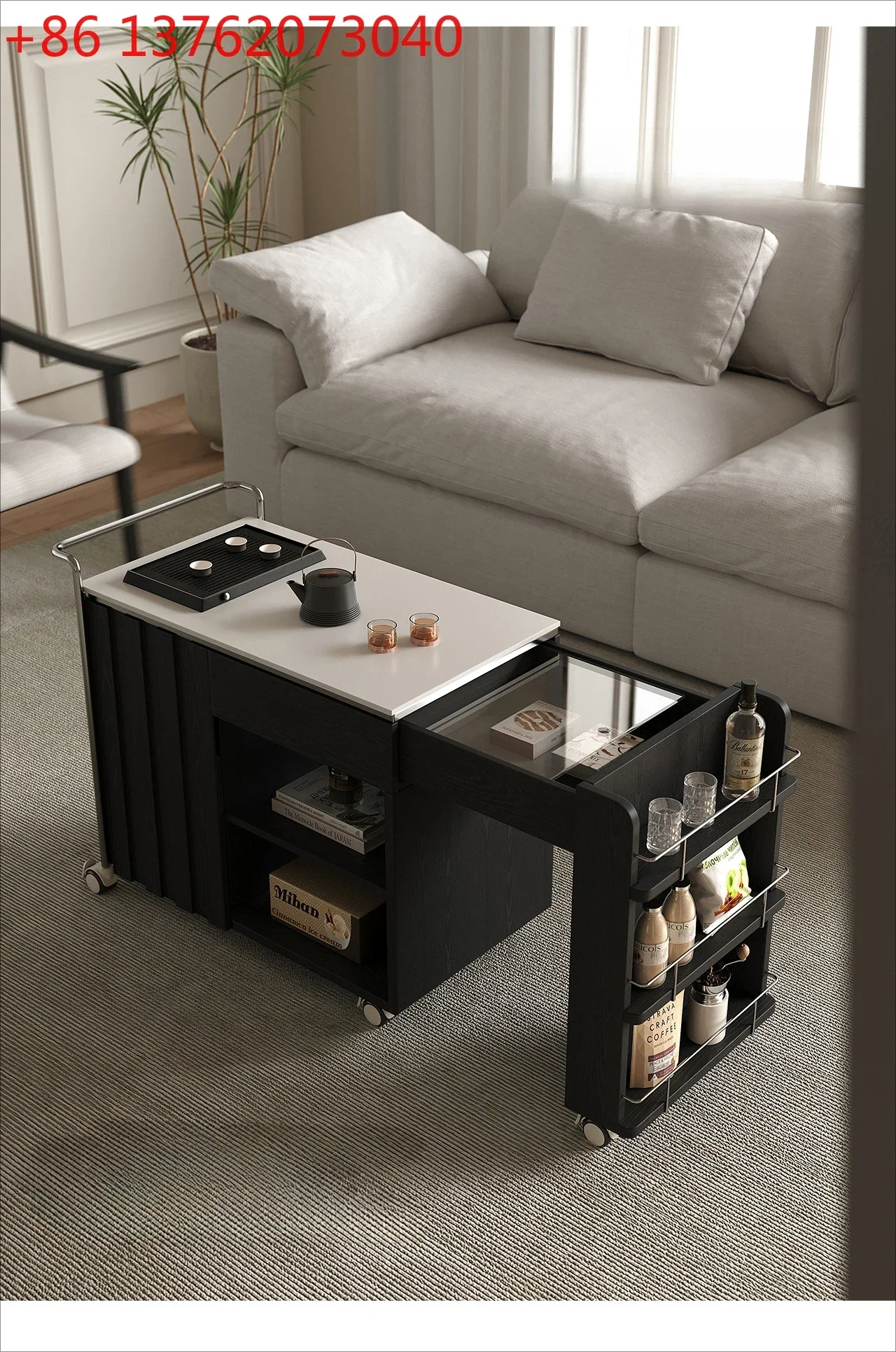 Tea Cabinet Mobile Trolley Middle-Ancient Storage Rack Sofa Creative Side Cabinet High-End Dining Car