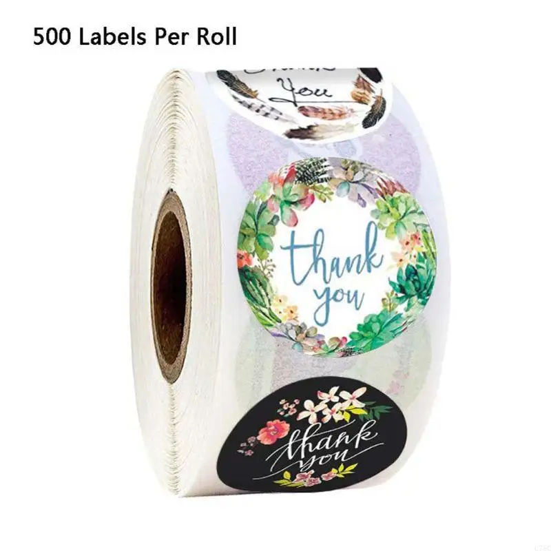 U75C pièces rondes Autocollants Roll Roll Adhesive Floral Label Reward Stickers