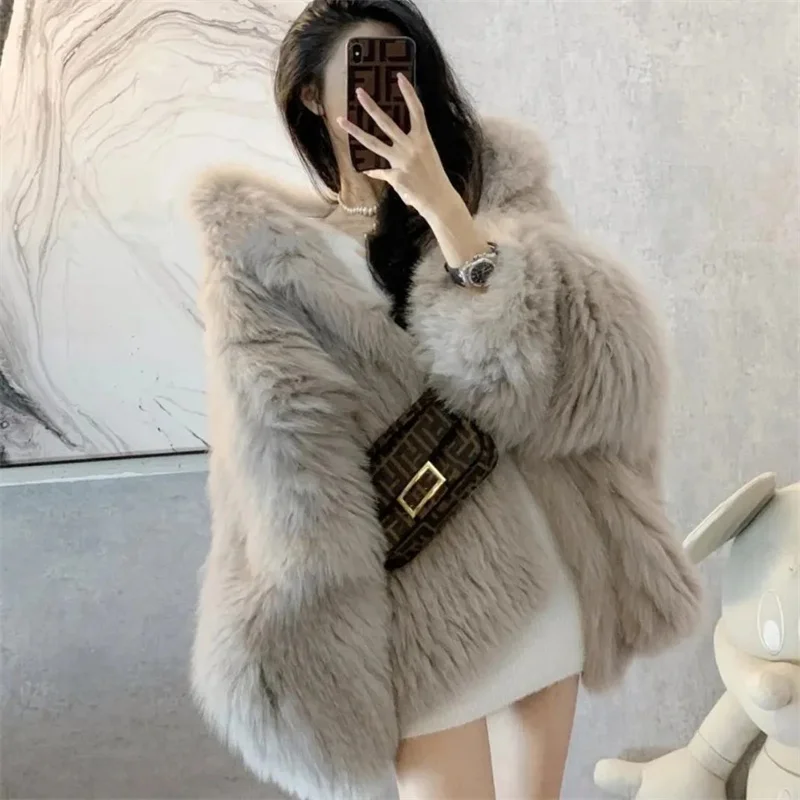 Women Outerwear 2024 Winter Internet Celebrity Explosion Street Lazy Style Environmentally Friendly fox fur Imitation fur Plush