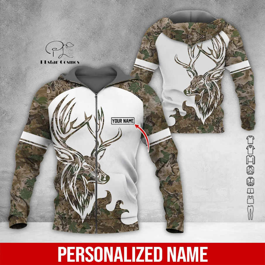 Custom Name Deer Hunting Camo Hunter Graffiti Tattoo Vintage Retro Streetwear 3DPrint Harajuku Pullover Casual Jacket Hoodies 25