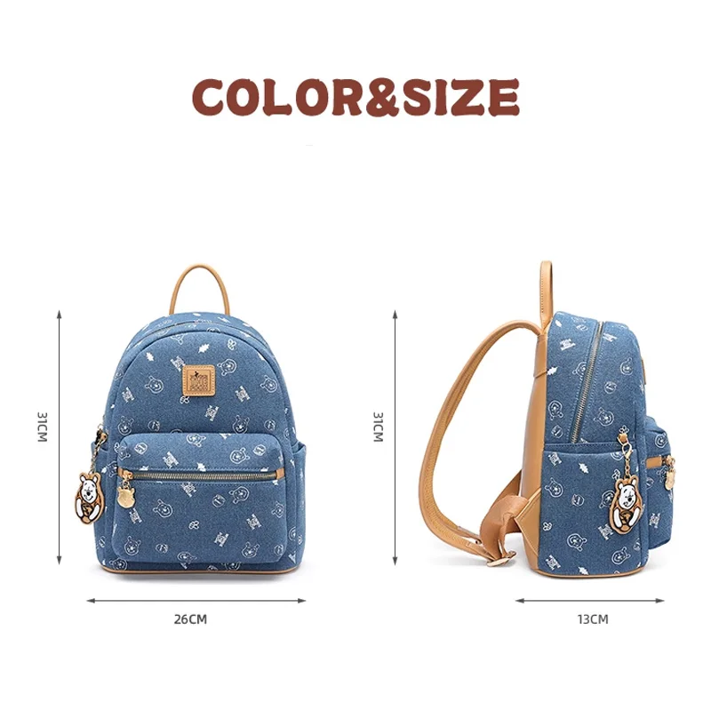새로운 컬렉션 디즈니 위니 푸우 여성 배낭 패션 데님 가방 만화 인쇄 브랜드 배낭 소녀 학생 배낭