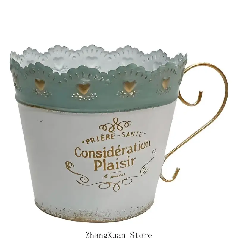Französischer Spitzen-Blumenbehälter, Mehrzweck-Desktop-Behälter, schöner becherförmiger Pflanzgefäß aus Eisen mit eleganter – Detail 2