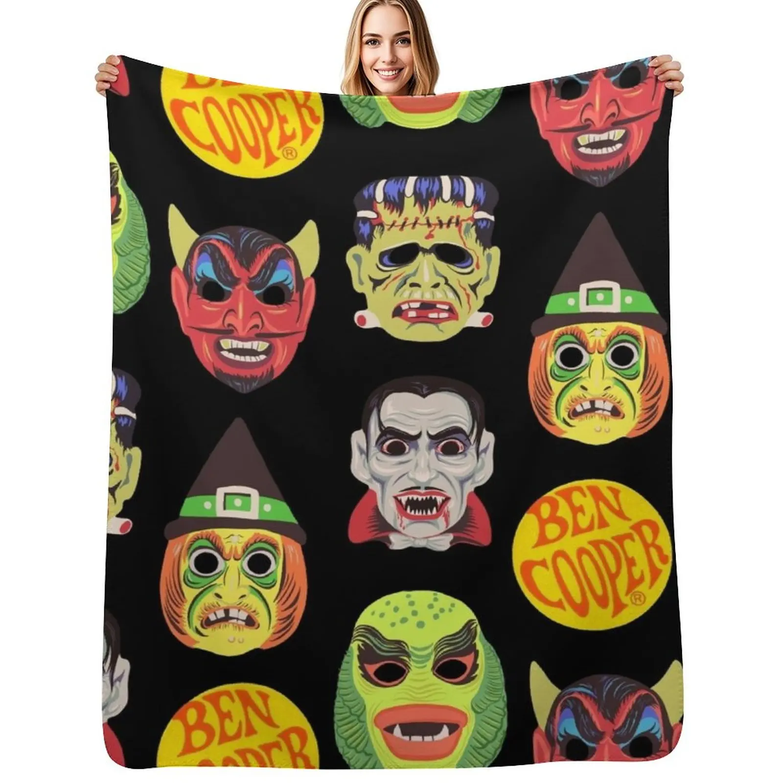 

Vintage Halloween Masks Throw Blanket Tourist Hairys Luxury St Soft Plaid Blankets