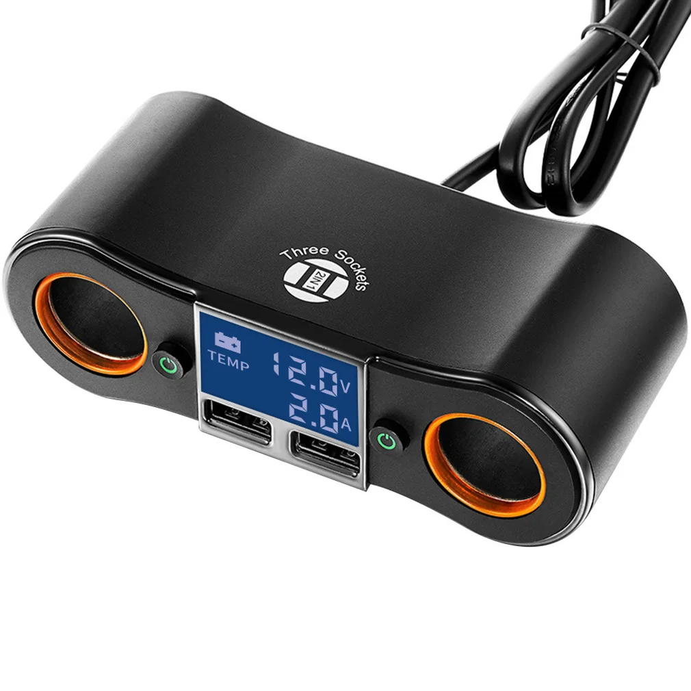 

Hot Car Cigarette Lighter Adapter 12V DC 2 Way Double Plug Socket Dual USB LCD Car Charger Splitter Voltage Monitor Dropshipping