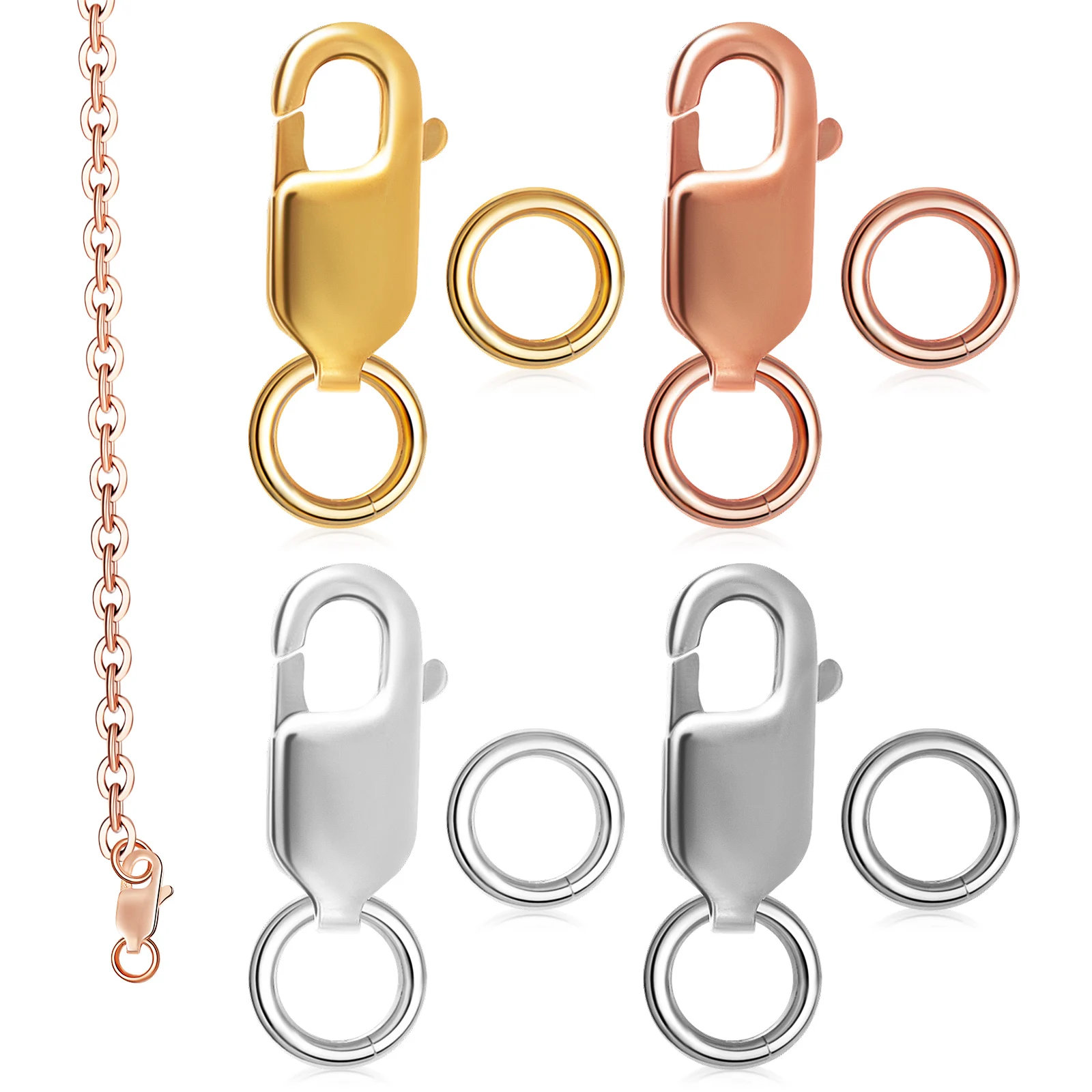

4 Pcs Bracelet Accessories 8mm Silver Hoops Lobster Claw Clasps Jewelry Repair Kit S925 Sterling for Necklaces Anklets