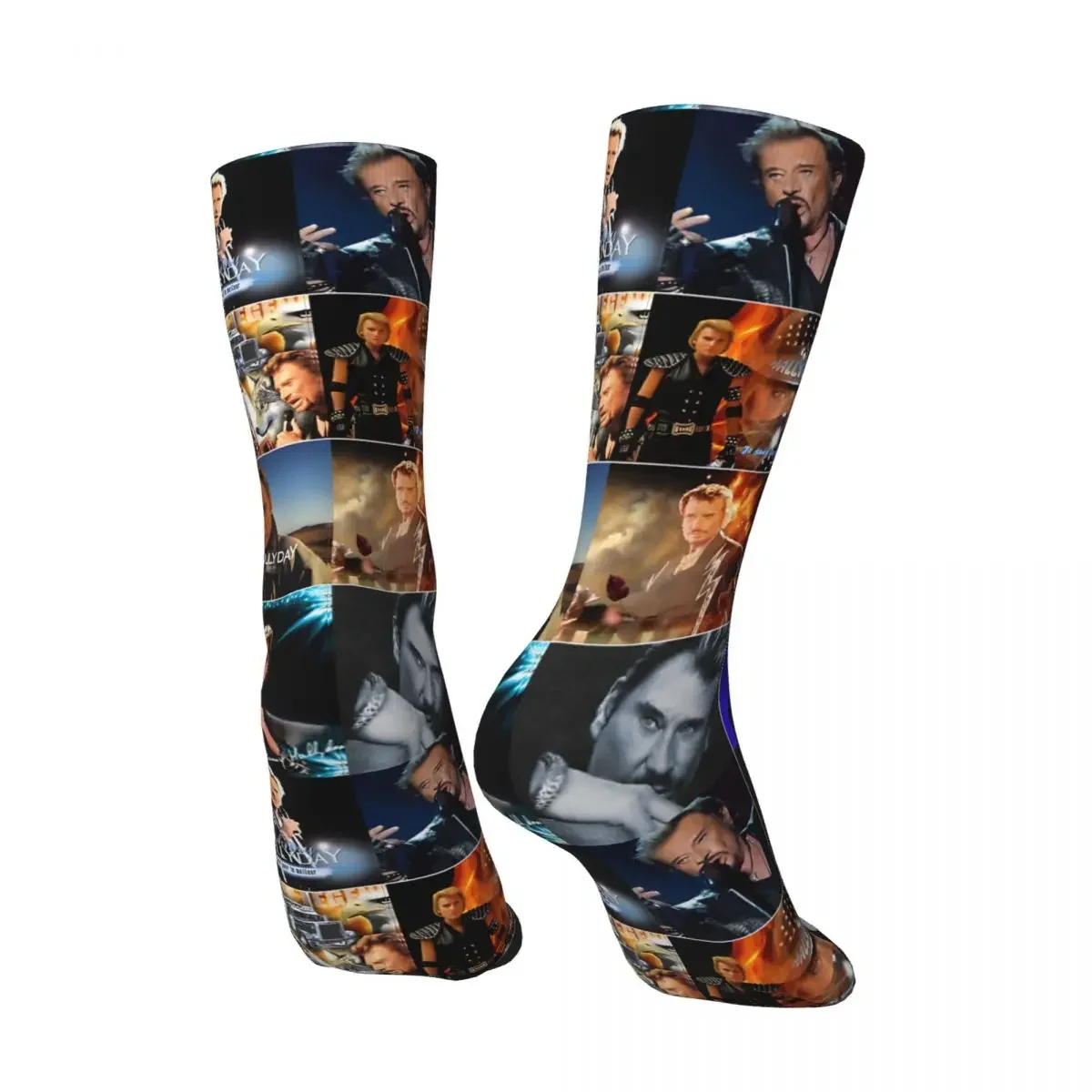 Hip Hop Vintage Hallyday Photo Collage Crazy Men's compression Socks Unisex Hallyday Street Crew Sock Boys Gift