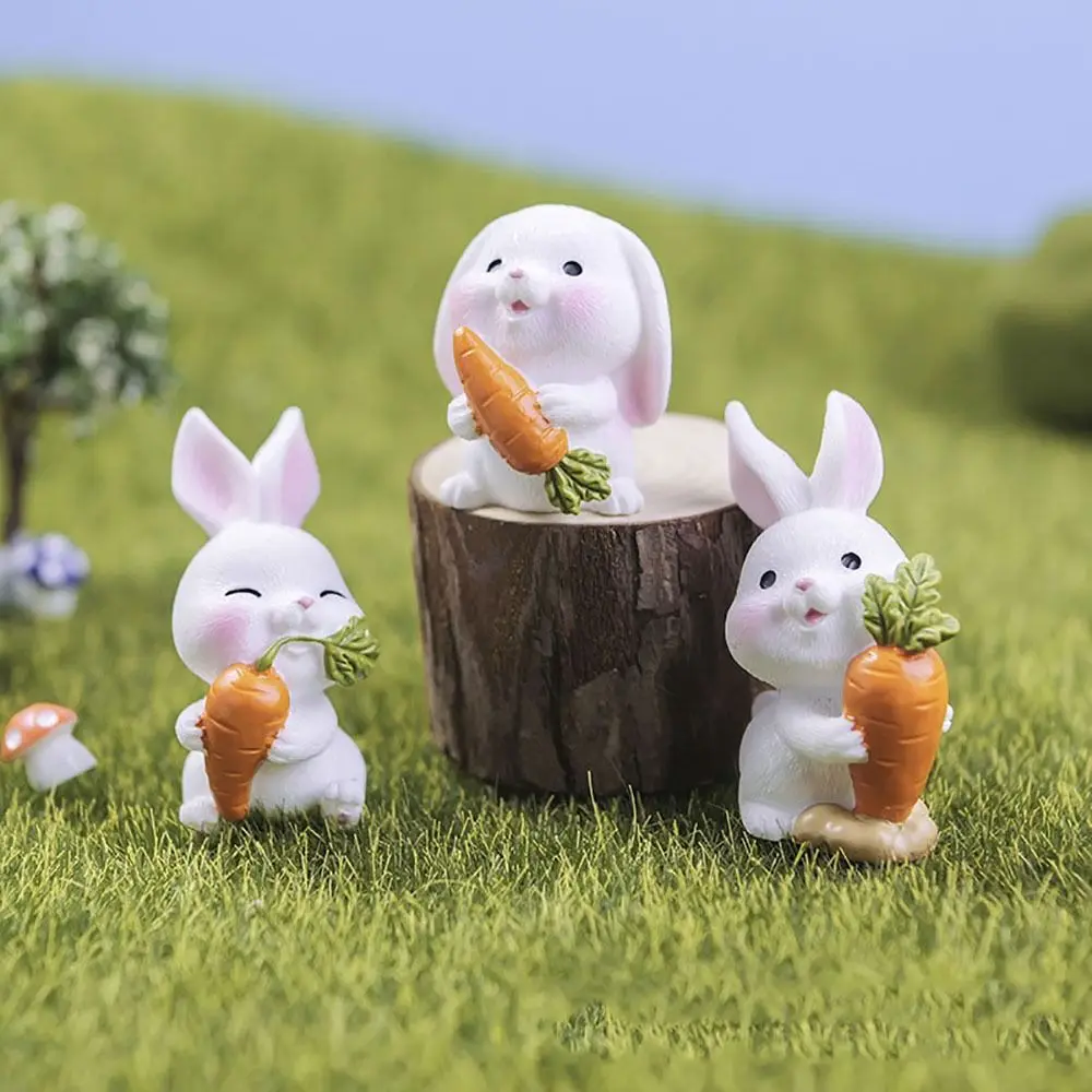 

Cartoon Miniature Rabbit Figurine Handicraft Fairy Garden Mini Carrot Bunny Statue Easter Micro Landscape Miniature Resin Hare