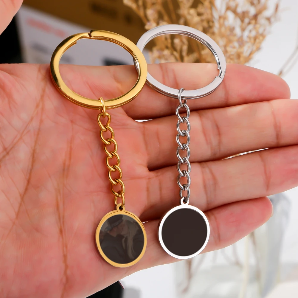 SGMAN Custom Roundness Stainless Steel Key Chain Magic Hot Display Photo Small Pendant Family Couple Photos NK Figaro Chain