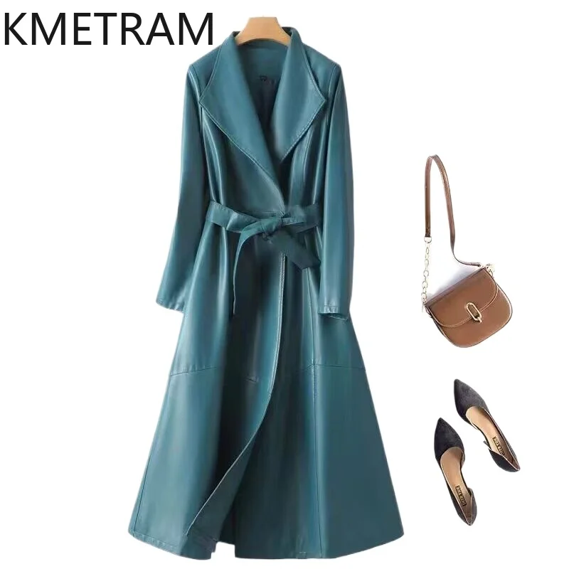 KMETRAM-Veste en cuir de mouton véritable pour femme, manteau mi-long, vêtements pour femmes, mode coréenne, automne 2024