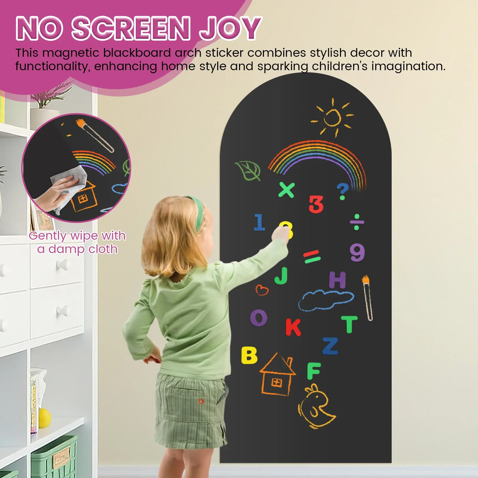 Arch Magnetic Wall Decal 40" x 18" Magnet Chalkboard Sticker for Wall Magnetic Whiteboard Sticker for Playroom Home Classroom view 5