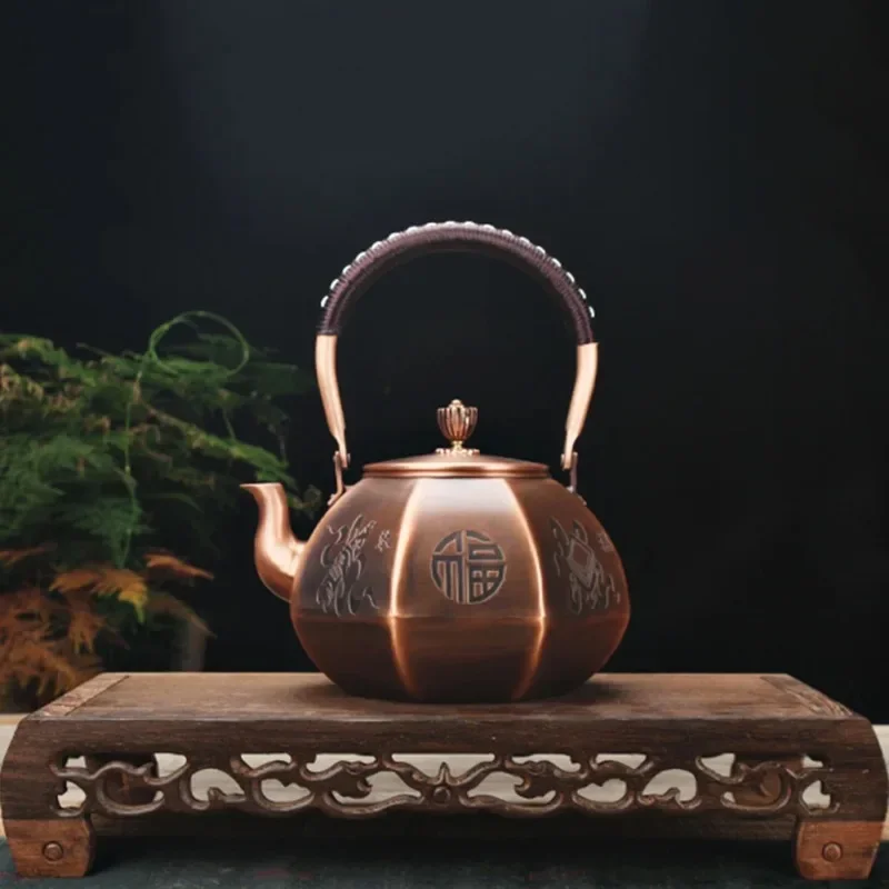 1.65L Copper Kettle For Boiling Water Handmade Red Copper Teapot Octagonal Copper Kettle Home Boiling Teapot Health Tea Pot