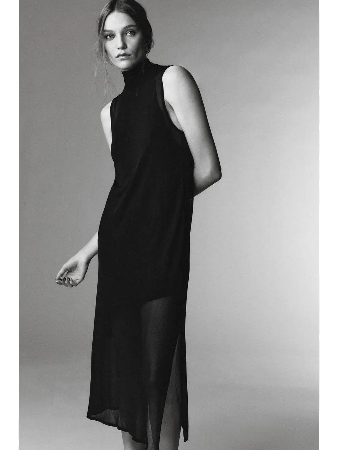 Tapete Sle Casual Faionable Dupla Camada Svel Stand Collar Dr Soft High Elastici Outono Temporada Senhoras Dr