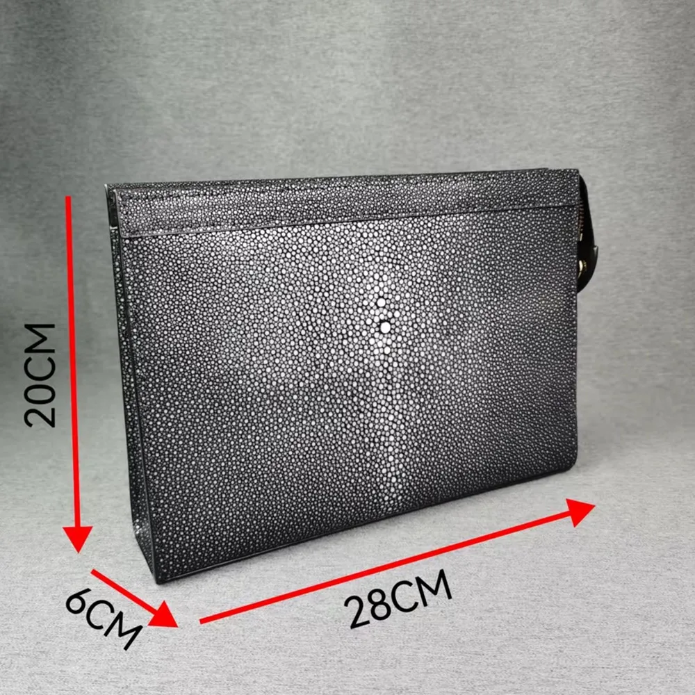 Genuine Smooth Pearl Fish Skin Men's Luxury Classic Envelope Clutch Bag, Large Toiletry Pouch, Women's Fashion Wallet & Handbag