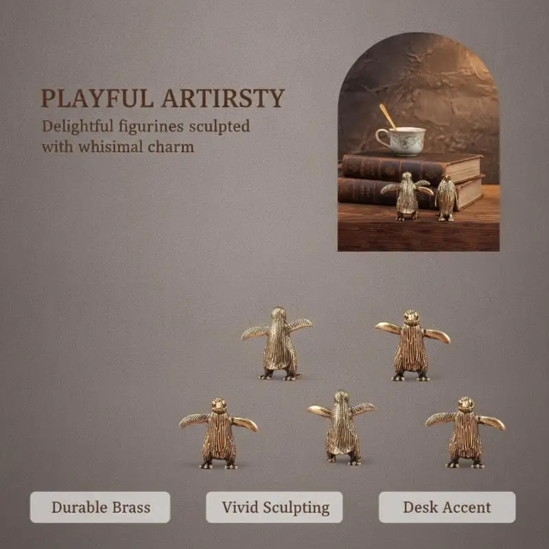 Funny Brass Standing Little Penguin Statue Desktop Decor Trinkets Cute Marine Animal Craft For Kids