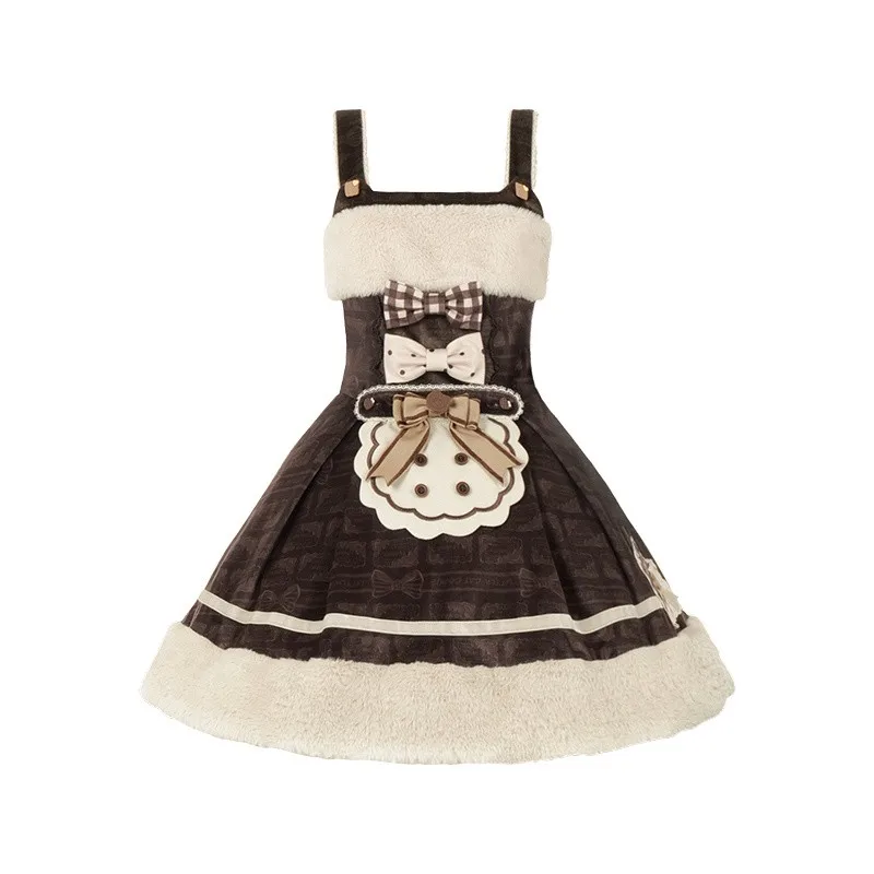 Cat Cookie Lolita JSK Dress Women Adjustable Shoulder Strap Dress Cute Dress Leg Cover Bow Apron Set