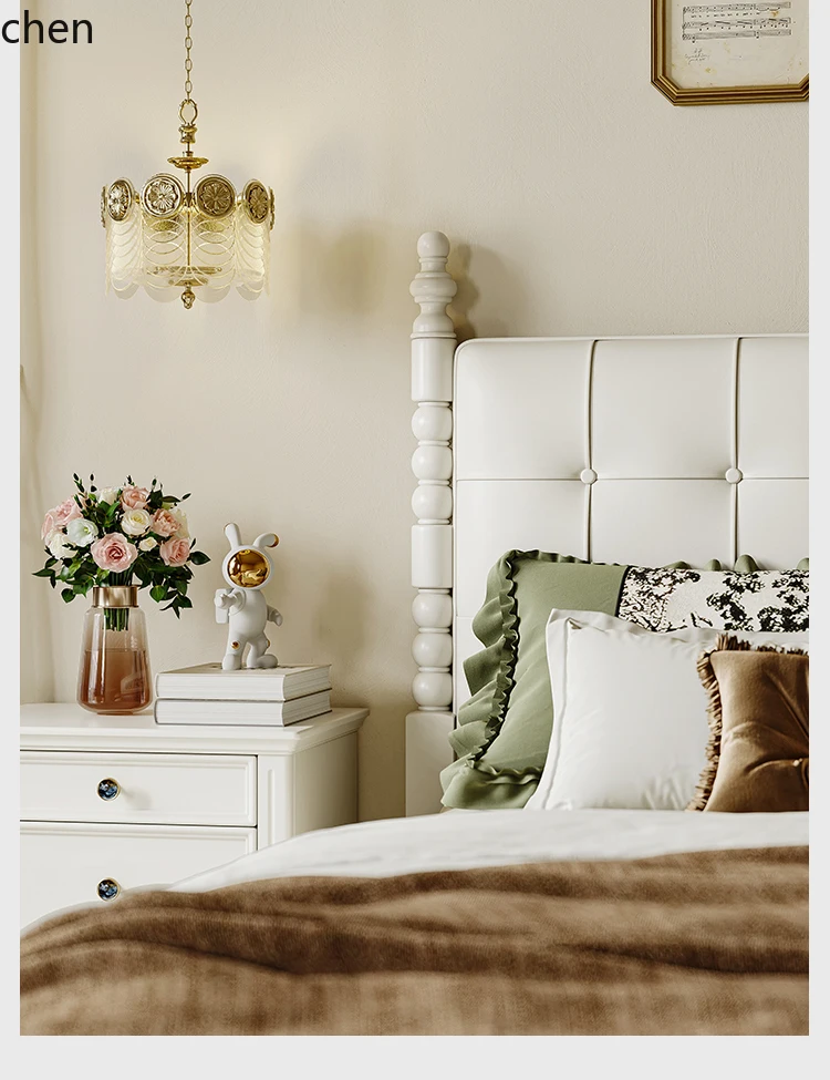 ZML Solid Wood Bed Modern Simple Upholstered Master Bedroom Bed