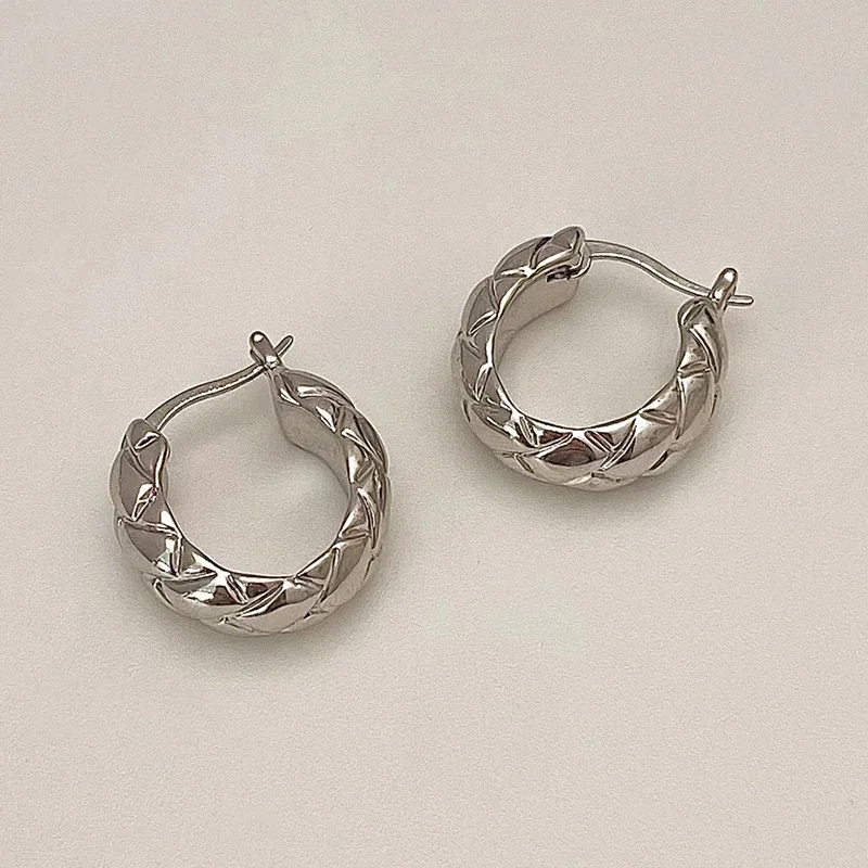 Real 925 Sterling Silver Cross Surface Round Hoop Earrings for Women Minimalist Trendy Fine Jewelry Light Luxury Accessories