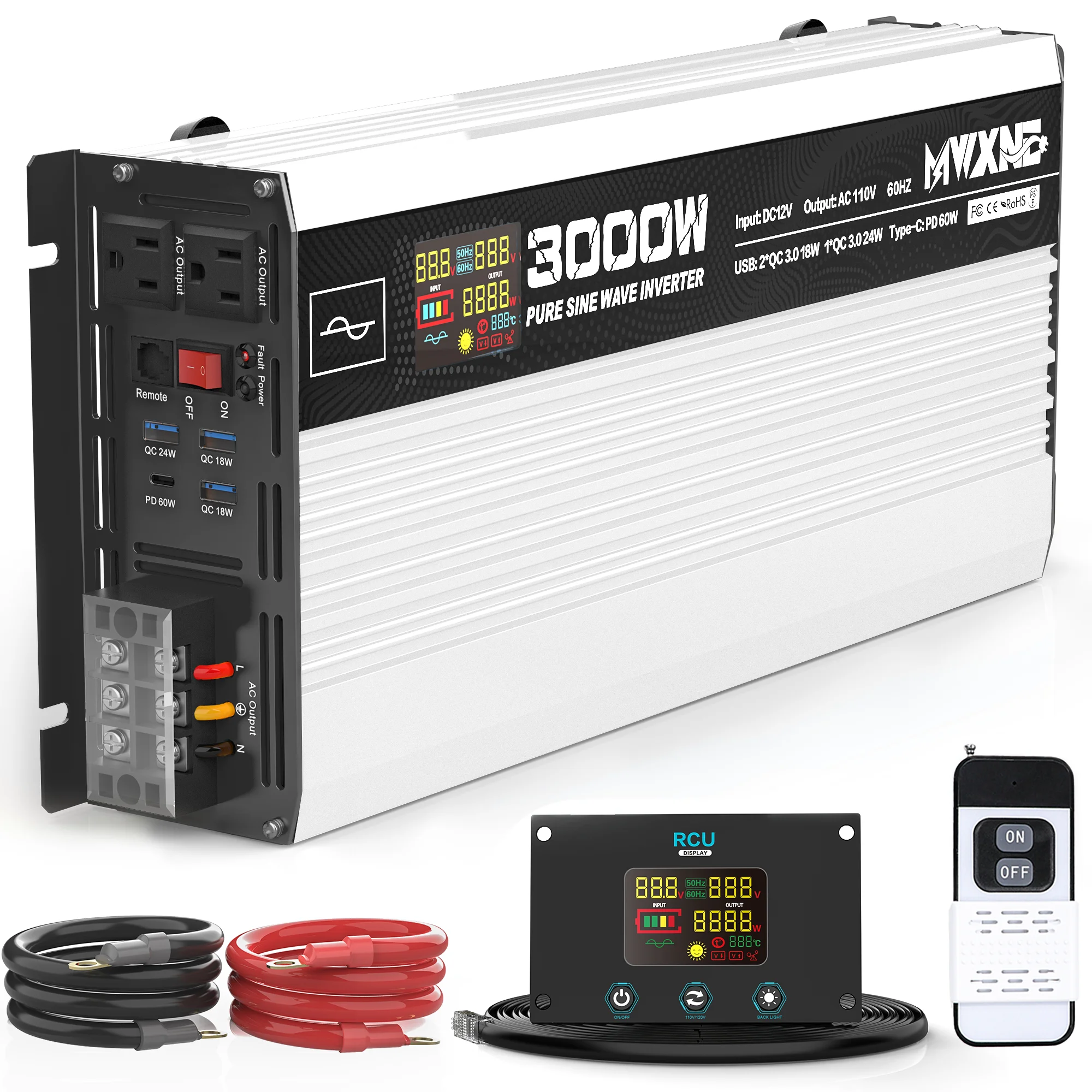 

Автомобильный инвертор постоянного тока 12 В до 110 В 120 В переменного тока 1000 Вт 2000 Вт 3000 Вт преобразователь чистой синусоиды