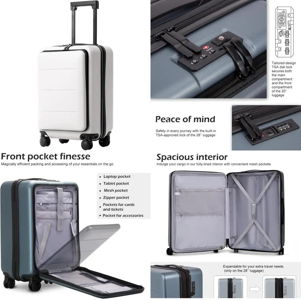 

Coolife Carry-On Luggage, 20-inch Lightweight Hardshell, Airline-Certified ABS+PC, Pocket Compartment (White, 20-inch Carry-On)