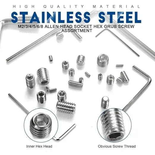 Picture 3: Allen Head Screws Hex Socket Head, Grub Screw Set 15 Sizes with Metric Stainless Steel Internal Hex Drive Cup for Door Handles