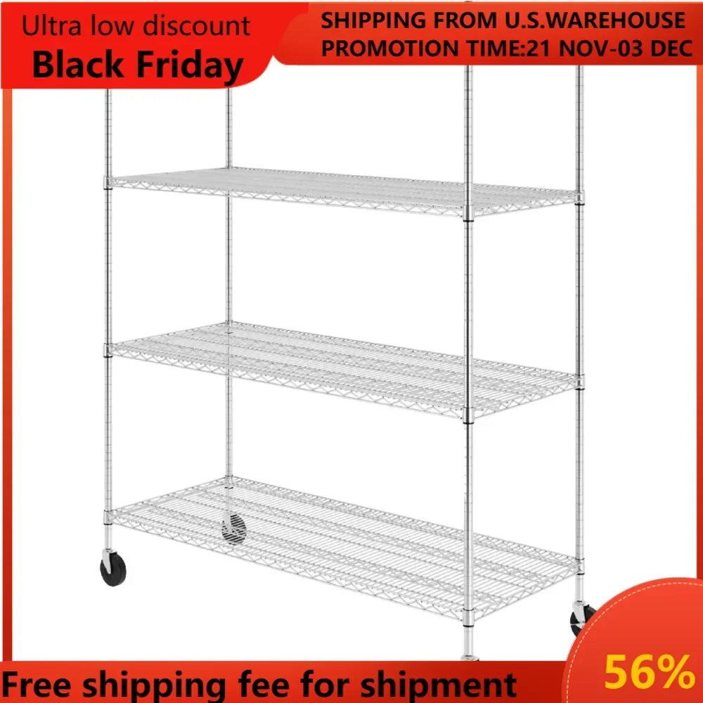 NSF Certified Storage Shelves, Heavy Duty Steel Wire Shelving Unit with Wheels and Adjustable Feet,Used as Pantry Shelf, Garage