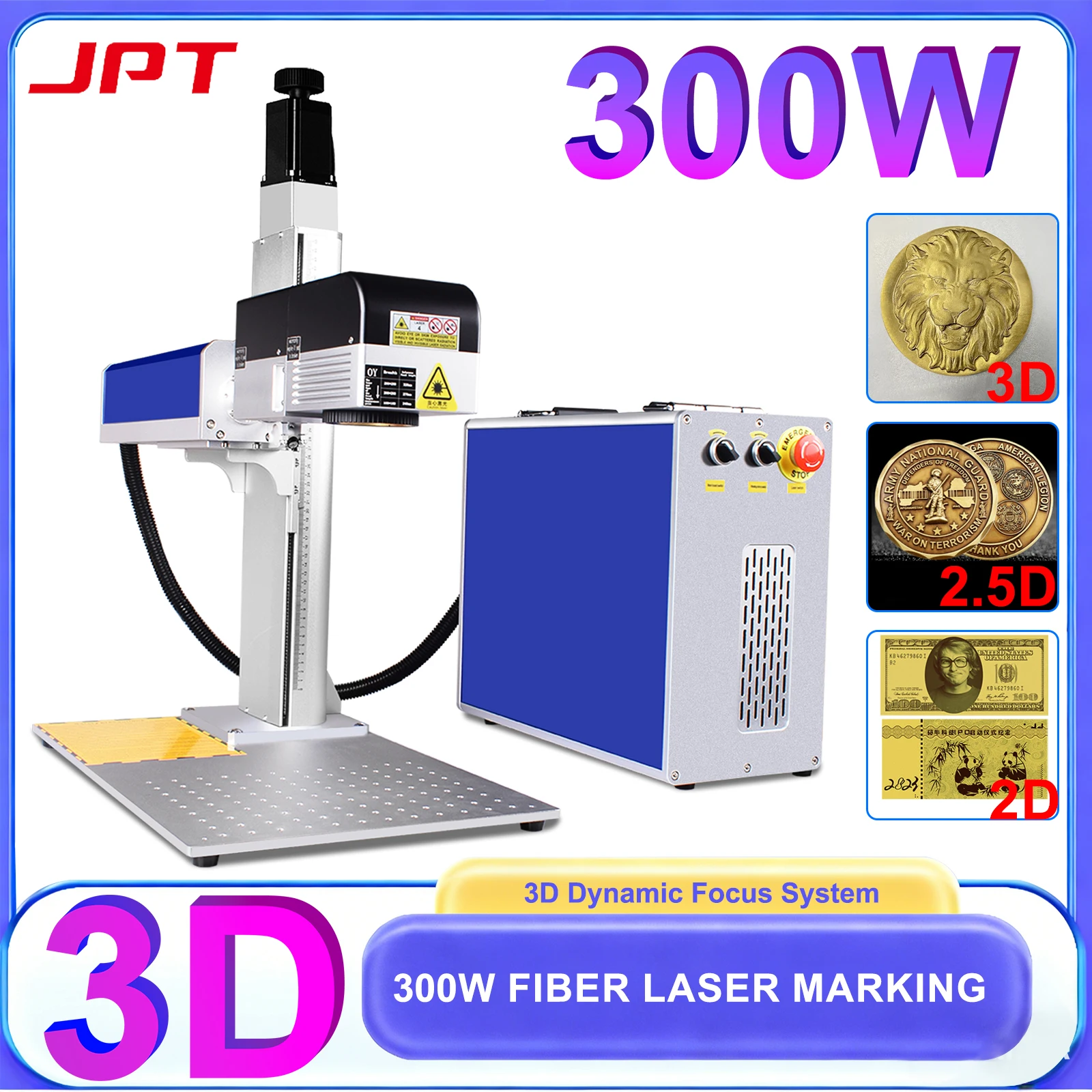 

JPT 300W 3D Fiber Laser Marking Machine 200W Deep Marking Engraving for Metal Plastic Jewelry 3D Curved Marking Laser Cutting