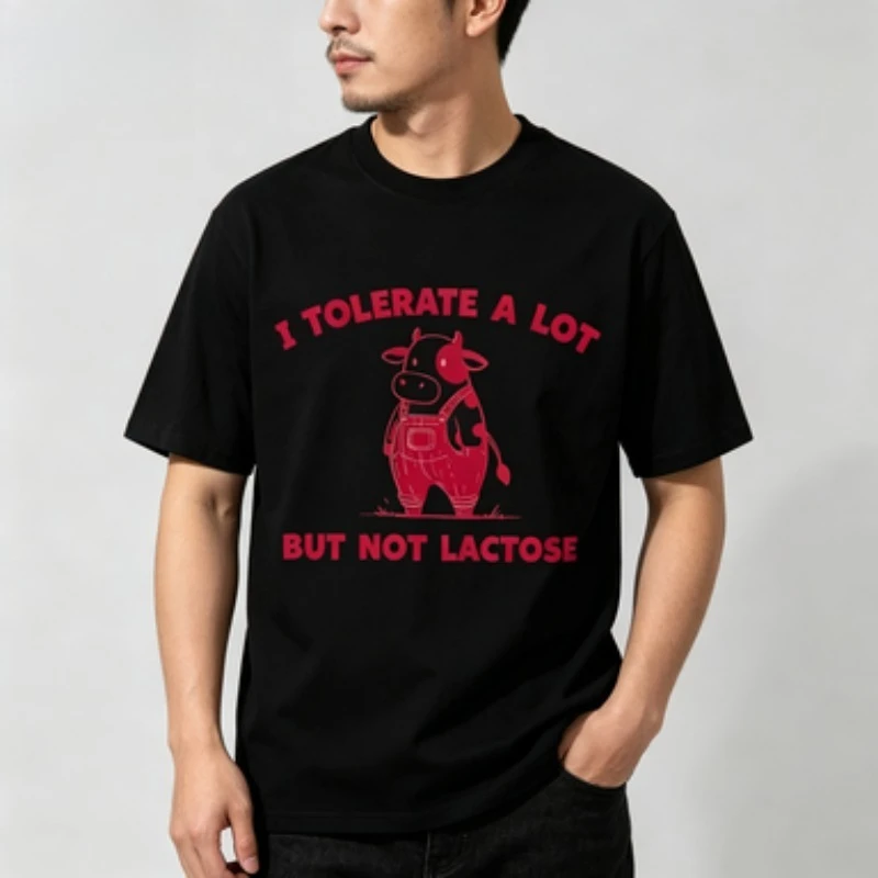 Men Casual Cotton T Shirt I Tolerate A Lot But Not Lactose Funny Dairy Lactose Intolerance Print Short Sleeve Top