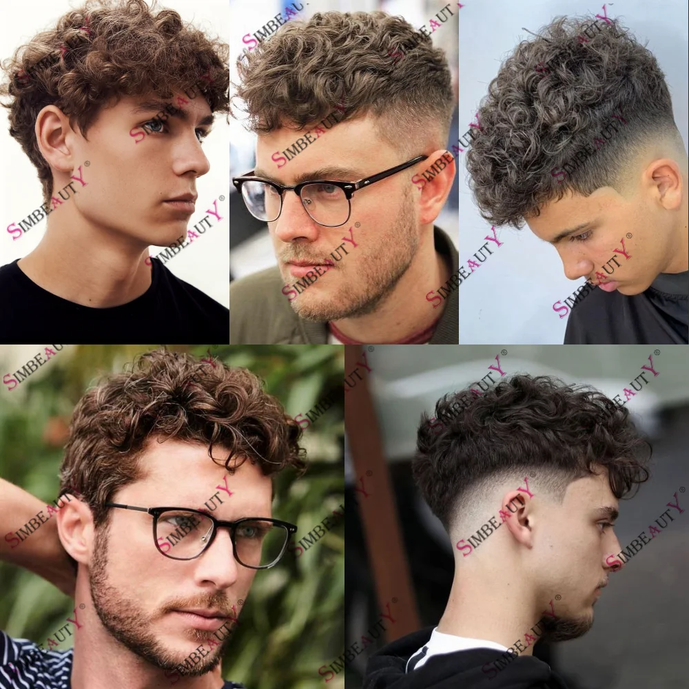 Tupé de cabello humano rizado para hombres, cabello rubio platino, línea de pelo Natural, piel fina, Base de polietileno Vlooped, fácil instalación, prótesis capilar, 20mm