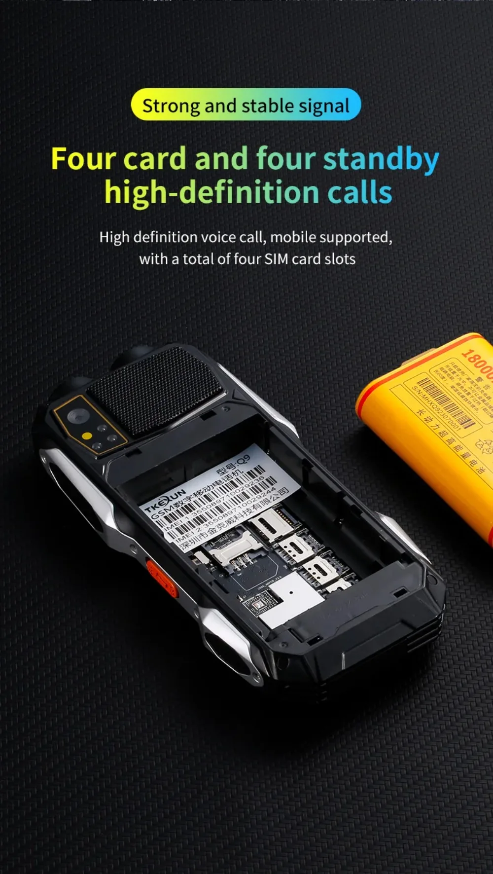 YEEMI Q9 2G/4G Network Feature Phone 4 SIM Rugged Phones 3.5 Inch